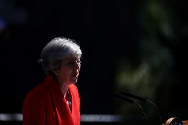 British Prime Minister Theresa May makes a statement