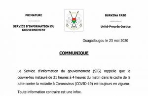 Burkina: le couvre-feu reste en vigueur