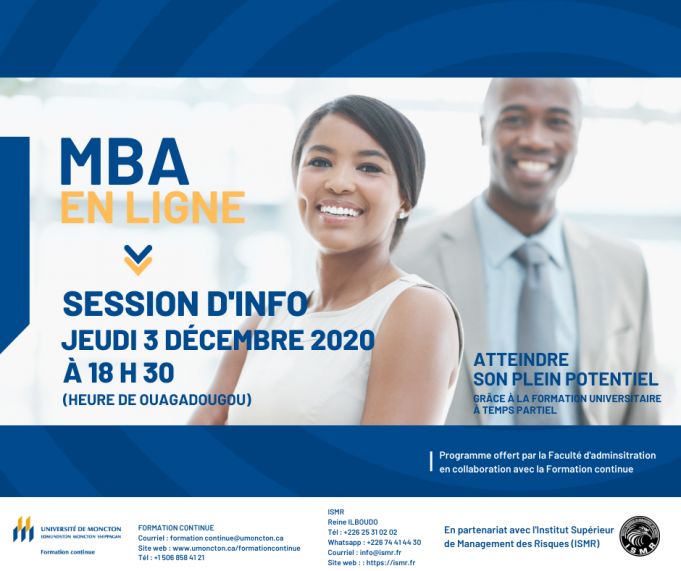 ISMR-Université de Moncton: une nouvelle cohorte de MBA pour des étudiantes et étudiants du Burkina