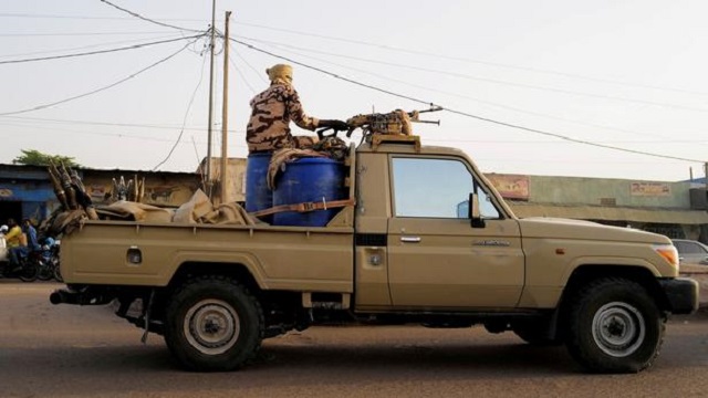 FILE PHOTO: Members of the security forces patrol Chad's capital N'Djamena following the battlefield death of President Idriss Deby in N'Djamena