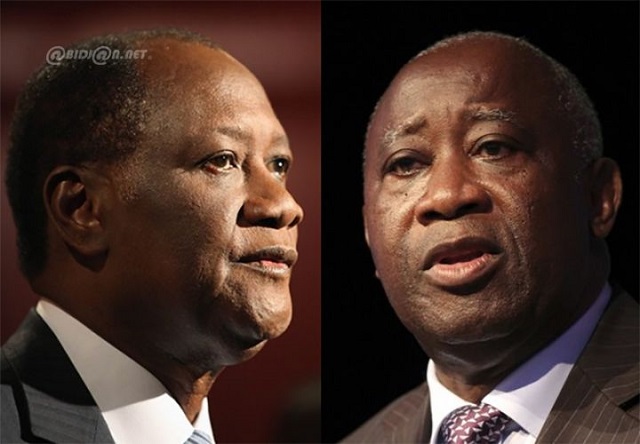 Le chef de l'Etat Alassane Ouattara (gauche) et l'ex-président Laurent Gbagbo