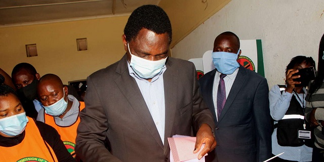 FILE PHOTO: Opposition UPND party's presidential candidate Hakainde Hichilema casts his ballot in Lusaka, Zambia