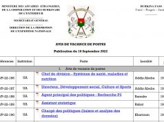 Avis de vacance de postes