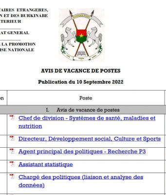 Avis de vacance de postes