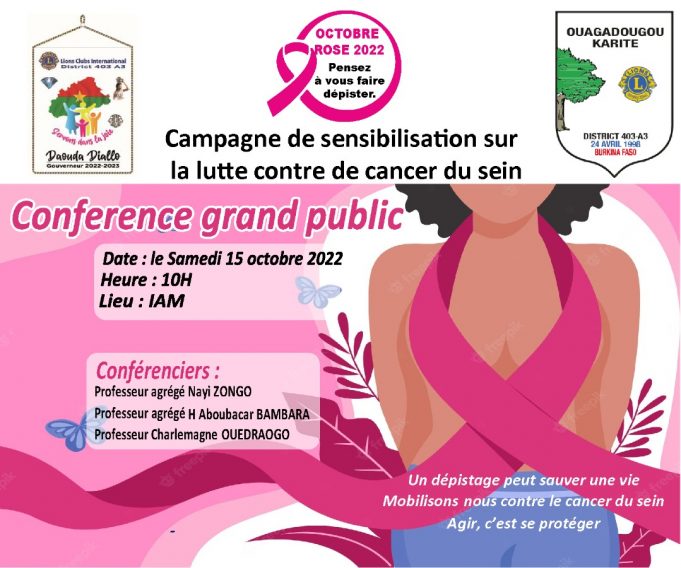 Lutte contre le cancer du sein: les Lions de Ouaga Karité en action dès le 15 octobre