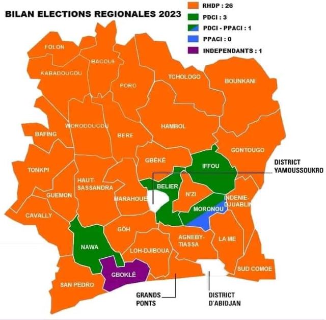 Ainsi se présente la cartographie des résultats des régionnales du 2 septembre