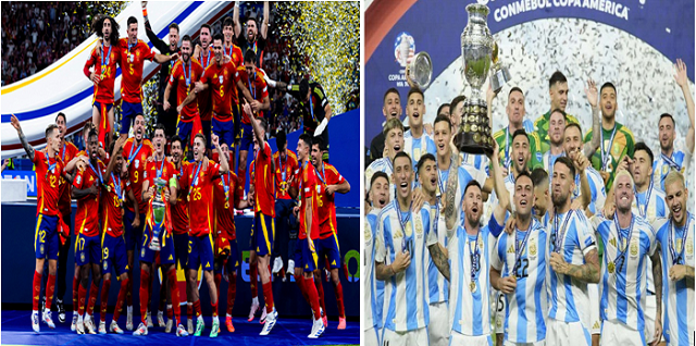 L'Espagne et l'Argentine jubilant après leurs sacres
