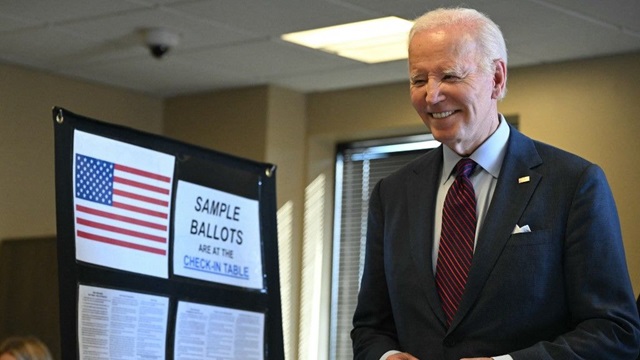 US President Joe Biden casts his early-voting ballot in the 2024 general election