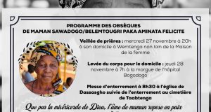Décès de Paka Aminata Félicité Sawadogo/Belemtougri: le programme des obsèques