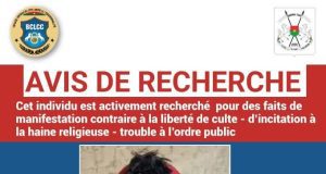 Avis de recherche d’un individu pour des faits de manifestation contraire à la liberté de culte