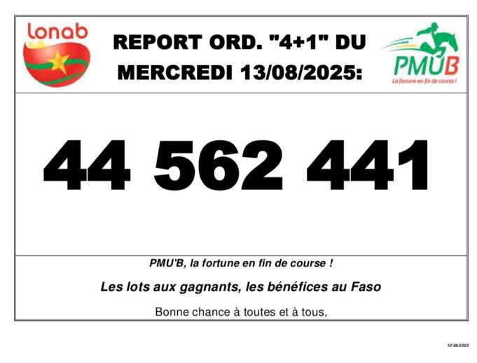LONAB: Report de 44 562 441 FCFA au 4+1 du mercredi 13 août 2025