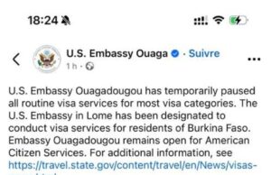 Burkina: le visa américain suspendu, réaction des autorités burkinabè