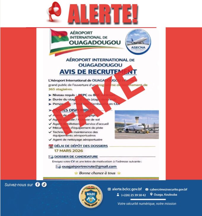 ALERTE: un faux avis de recrutement de 365 stagiaires circule sur les réseaux sociaux!
