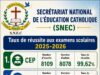 Examens scolaires 2025-2026: l’Éducation catholique affiche des performances de haut niveau